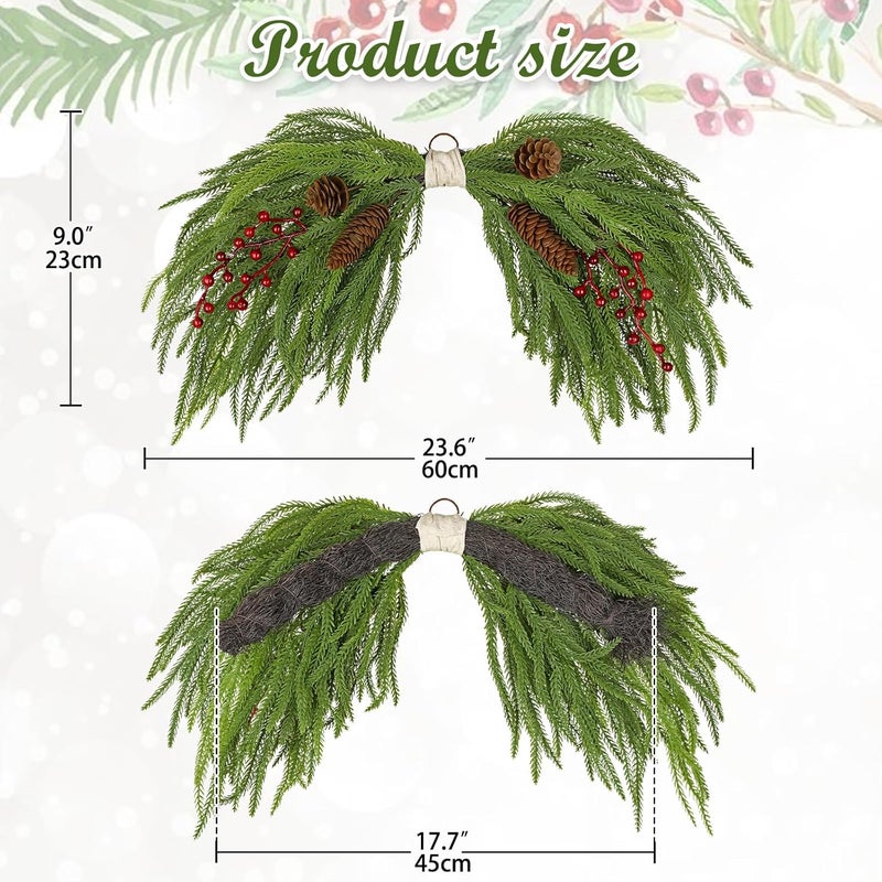 Arborus Artificial Christmas Swags with Norfolk Pine, Red Berries and Pinecones, 24" Christmas Thanksgiving Decorations for Front Door, Mantel, Staircase, Window, Xmas Décor - Image 4